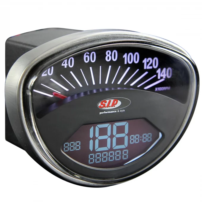 SIP Tacho 2.0 für für Vespa 50 SS/90 SS/125/PV/ET3/GTR/TS/Super/150 Sprint V/Super/Rally – prosimo E-Umbau Tacho für Vespa Smallframe und Largeframe