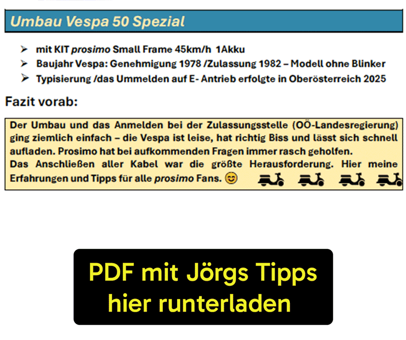 Vespa Elektro Umbau Anleitung von Jörg - hier runterladen