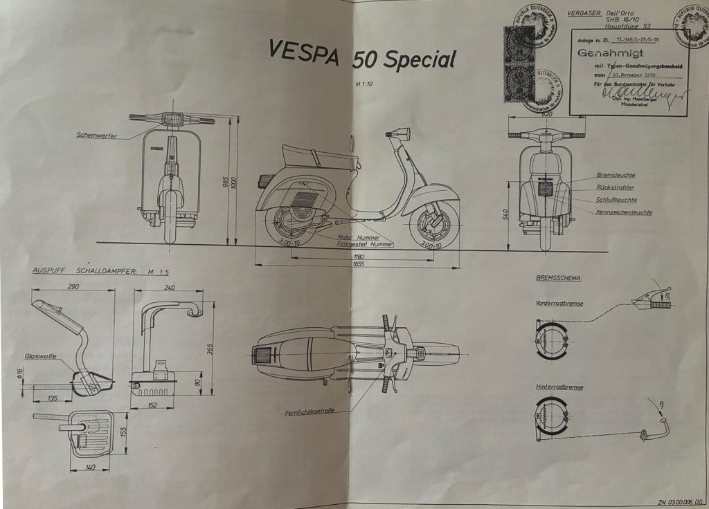 Typenschein Vespa 50 Spezial Österreich Elektro Umbau